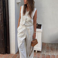 Women's Striped Vest Trousers Casual Wear Temperament Commute Suit - SHOP ELC 